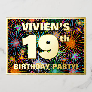 Invitation En Aluminium Fête du 19e anniversaire — Amusant, Feu d'artifice