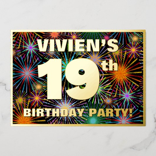 Invitation En Aluminium Fête du 19e anniversaire — Amusant, Feu d'artifice (Recto)
