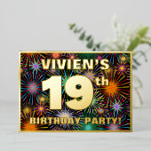 Invitation En Aluminium Fête du 19e anniversaire — Amusant, Feu d'artifice (Debout devant)