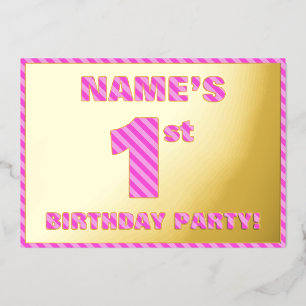Invitation En Aluminium Fête du 1er anniversaire — Bandes roses amusantes