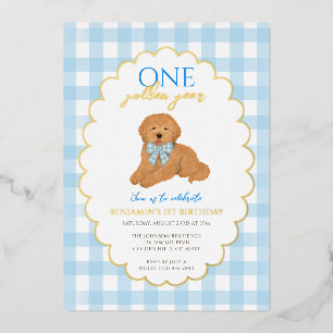 Invitation En Aluminium Fête du 1er anniversaire du chiot Goldendoodle ble