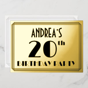 Invitation En Aluminium Fête du 20e anniversaire — Art Déco Look "20" + No