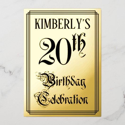Invitation En Aluminium Fête du 20e anniversaire — Script élégant + Nom pe (Recto)