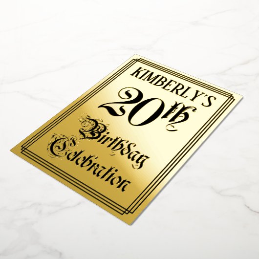 Invitation En Aluminium Fête du 20e anniversaire — Script élégant + Nom pe (Rotation)