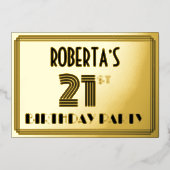 Invitation En Aluminium Fête du 21e anniversaire — Art Déco Style "21" & N (Recto)
