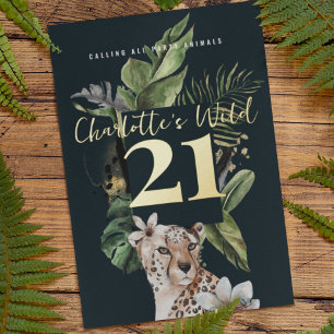 Invitation En Aluminium Fête du 21e anniversaire de Wild Jungle Leopard