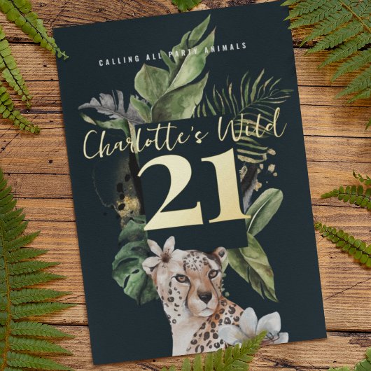 Invitation En Aluminium Fête du 21e anniversaire de Wild Jungle Leopard