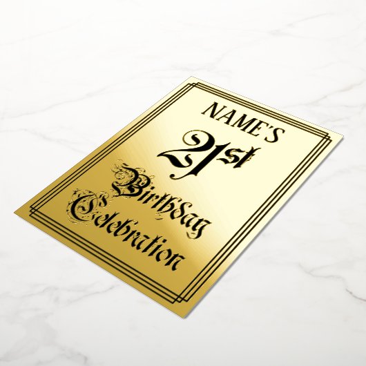 Invitation En Aluminium Fête du 21e anniversaire — Script élégant + Nom pe (Rotation)