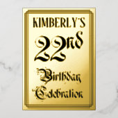 Invitation En Aluminium Fête du 22e anniversaire — Script élégant + Nom pe (Recto)