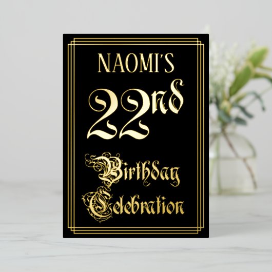 Invitation En Aluminium Fête du 22e anniversaire — Script fantaisie et nom (Debout devant)