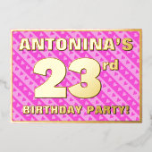 Invitation En Aluminium Fête du 23e anniversaire — Coeurs et rayures roses (Recto)