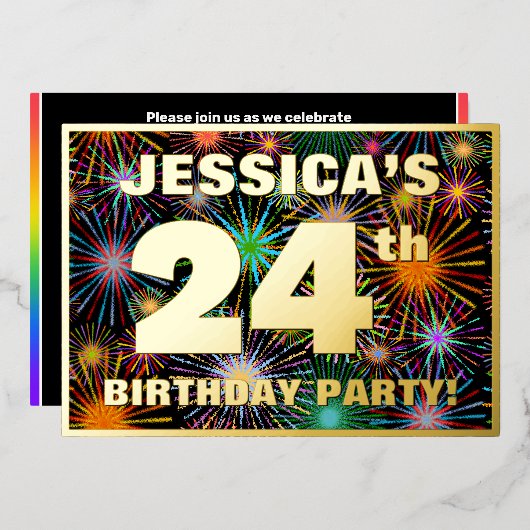 Invitation En Aluminium Fête du 24e anniversaire — Amusant, Feu d'artifice (Recto/Verso)