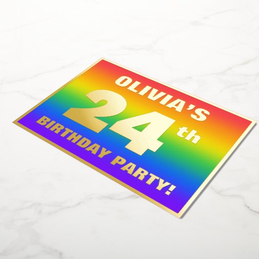 Invitation En Aluminium Fête du 24e anniversaire : Amusant, Motif arc-en-c (Rotation)