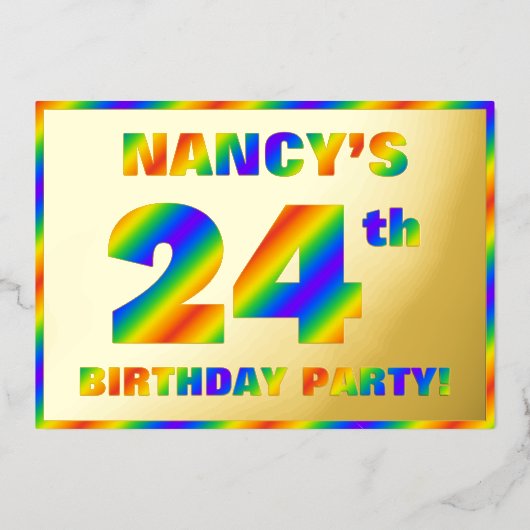 Invitation En Aluminium Fête du 24e anniversaire — Amusant, Rainbow Spectr (Recto)