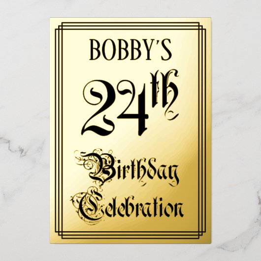 Invitation En Aluminium Fête du 24e anniversaire — Script élégant + Nom pe (Recto)