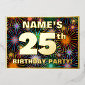 Invitation En Aluminium Fête du 25e anniversaire — Amusant, Feu d'artifice (Recto)