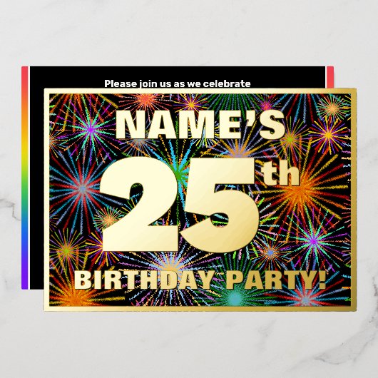 Invitation En Aluminium Fête du 25e anniversaire — Amusant, Feu d'artifice (Recto/Verso)