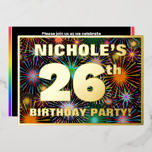 Invitation En Aluminium Fête du 26e anniversaire — Amusant, Feu d'artifice