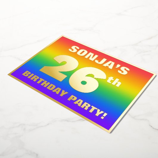 Invitation En Aluminium Fête du 26e anniversaire : Amusant, Motif arc-en-c (Rotation)