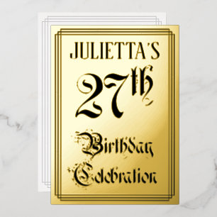 Invitation En Aluminium Fête du 27e anniversaire — Script élégant + Nom pe