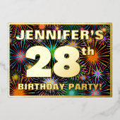 Invitation En Aluminium Fête du 28e anniversaire — Amusant, Feu d'artifice (Recto)