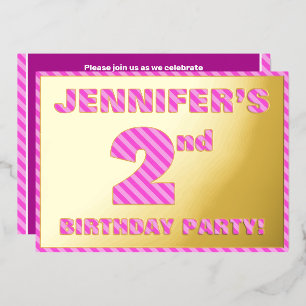 Invitation En Aluminium Fête du 2e anniversaire — Bandes roses audacieuses