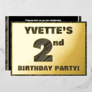 Invitation En Aluminium Fête du 2e anniversaire — Gras, Faux Wood Grain Te