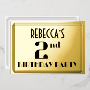 Invitation En Aluminium Fête du 2ème anniversaire : décoration Art Déco “2