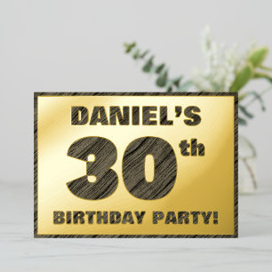 Invitation En Aluminium Fête du 30e anniversaire — Gras, Faux Wood Grain T
