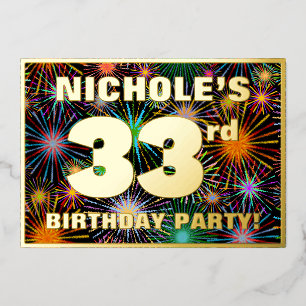 Invitation En Aluminium Fête du 33e anniversaire — Fun d'artifice amusant 