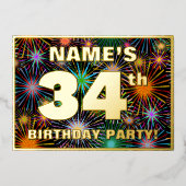 Invitation En Aluminium Fête du 34e anniversaire — Amusant, Feu d'artifice (Recto)
