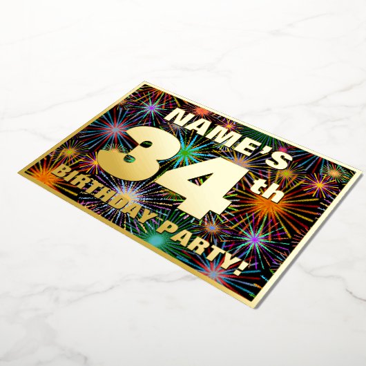 Invitation En Aluminium Fête du 34e anniversaire — Amusant, Feu d'artifice (Rotation)