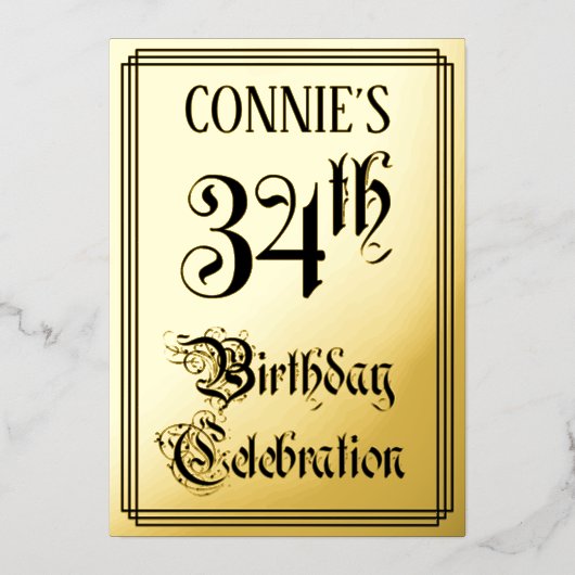 Invitation En Aluminium Fête du 34e anniversaire — Script élégant + Nom pe (Recto)