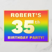 Invitation En Aluminium Fête du 35e anniversaire : Amusant, Motif arc-en-c (Recto)