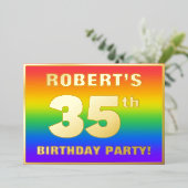 Invitation En Aluminium Fête du 35e anniversaire : Amusant, Motif arc-en-c (Debout devant)