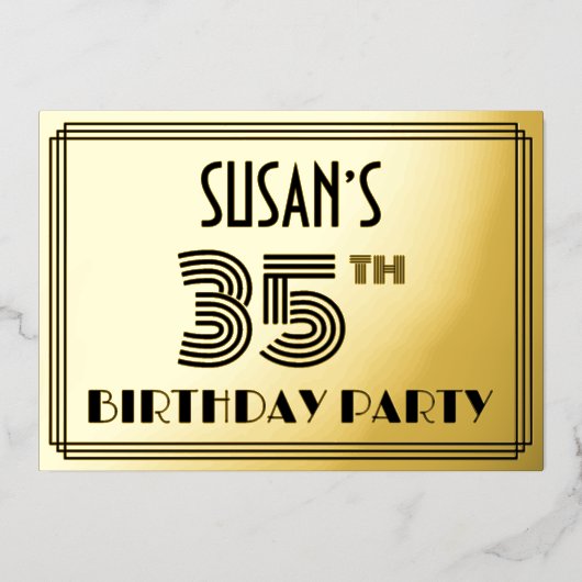 Invitation En Aluminium Fête du 35e anniversaire — Art Déco Style "35" & N (Recto)
