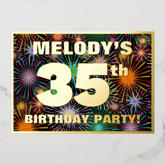 Invitation En Aluminium Fête du 35e anniversaire — Fun d'artifice amusant (Recto)