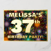 Invitation En Aluminium Fête du 37e anniversaire — Amusant, Feu d'artifice (Recto)