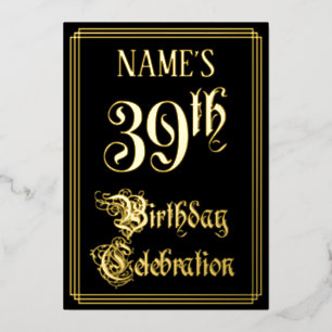 Invitation En Aluminium Fête du 39e anniversaire — Script fantaisie et nom