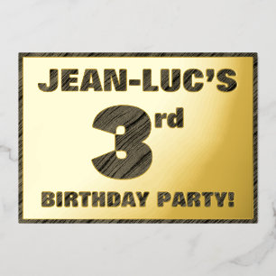 Invitation En Aluminium Fête du 3e anniversaire — Texte à grain de bois fa