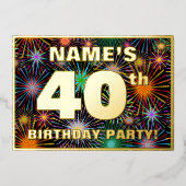 Invitation En Aluminium Fête du 40e anniversaire — Amusant, Feu d'artifice (Recto)