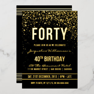 Invitation En Aluminium Fête du 40e anniversaire   Confetti en or chatoyan