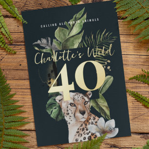 Invitation En Aluminium Fête du 40e anniversaire de Wild Jungle Leopard