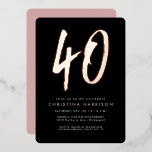 Invitation En Aluminium fête du 40e anniversaire moderne audacieux rose no<br><div class="desc">Célébrez 40 ans avec cette invitation en or noir et rose, avec une grande 40 en feuille stylisée. Chic et élégant, cette invitation est idéale pour une fête de 40ème anniversaire ou même une célébration de 40ème anniversaire. Trouvez les fournitures de la fête de coordination dans la collection Lea Delaveris...</div>
