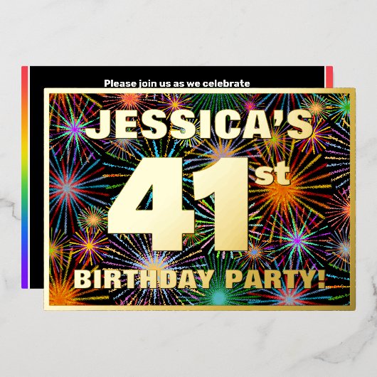 Invitation En Aluminium Fête du 41e anniversaire — Amusant, Feu d'artifice (Recto/Verso)