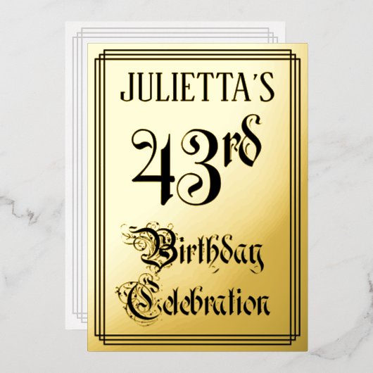 Invitation En Aluminium Fête du 43e anniversaire — Script élégant + Nom pe (Recto/Verso)