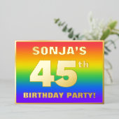 Invitation En Aluminium Fête du 45e anniversaire : Amusant, Motif arc-en-c (Debout devant)