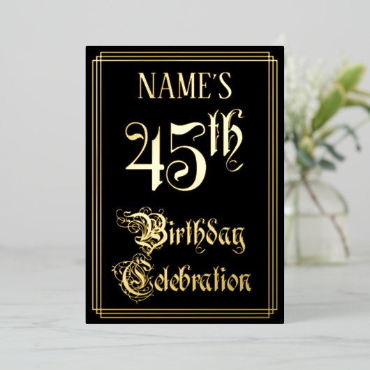 Invitation En Aluminium Fête du 45e anniversaire — Script fantaisie et nom (Debout devant)