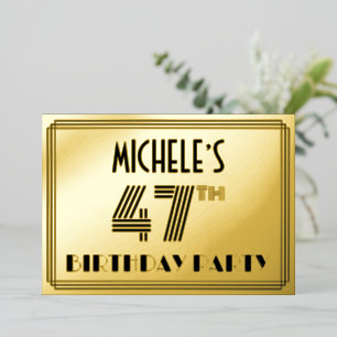 Invitation En Aluminium Fête du 47ème anniversaire — Art Déco Style "47" &