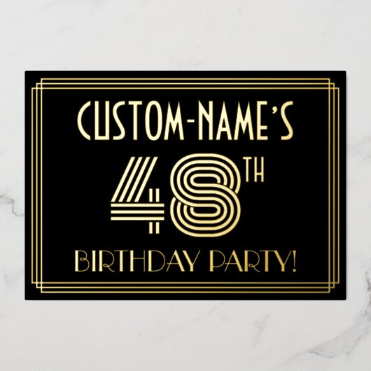 Invitation En Aluminium Fête du 48ème anniversaire — Style Art Déco "48" + (Recto)